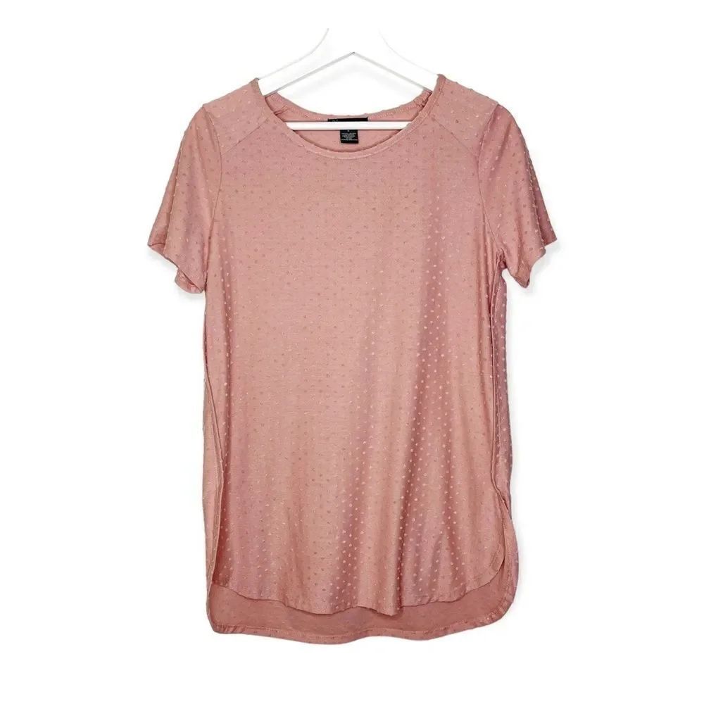 Adrianna Papell Blush Pink Shirt Round Neck Raised Dots Women’s Size Small